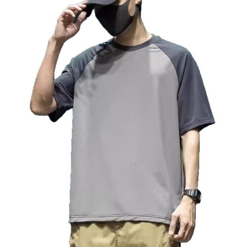 Printed short-sleeved t-shirt, men's summer thin, cool, mesh round collar T-shirt, raglan sleeves, men's sports quick-drying clothes, handsome