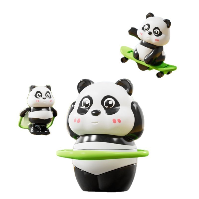 创意潮玩呼啦圈发条熊猫滑板国宝熊猫萌宠装饰品跳绳翻滚玩具摆件|undefined