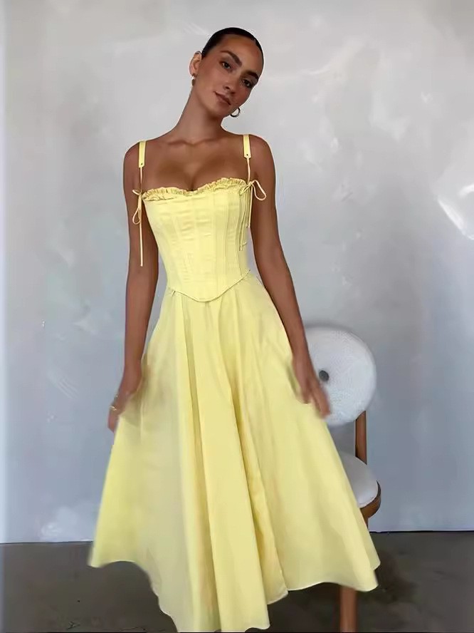 Women's Summer Elegant High-Waisted Dress Two-Piece Set Strapless Top With Slit Casual Fashionable Lanon Thickened Regular Size_ecoleips.com