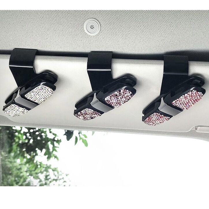 Car Glasses Clip Multifunctional Car Sunglasses Holder Car Eye Box Cute Diamond-encrusted Women's Car Sun Visor Clip