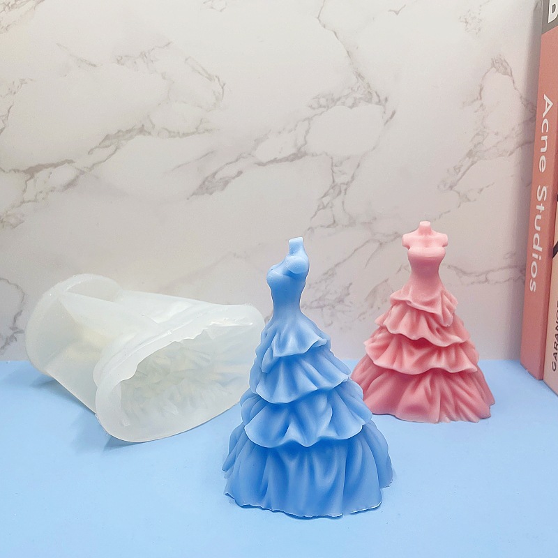 Una variedad de moldes de falda de novia tridimensional 3D, vestido de novia de bricolaje, falda larga, vela de aromaterapia, molde de silicona de yeso epoxi