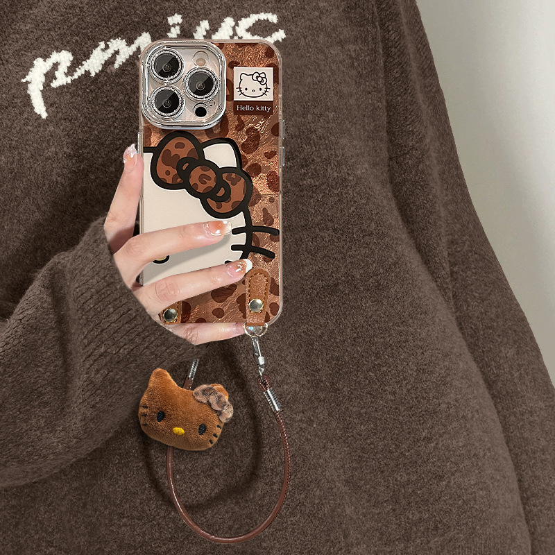 豹纹kt猫挂绳适用苹果16promax手机壳iphone14冰川纹15高级感女生|undefined
