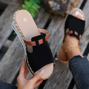 2025 Cross-border New European and American Women's Espadrill Wedge Wedge Sandals Wedge Slippers
