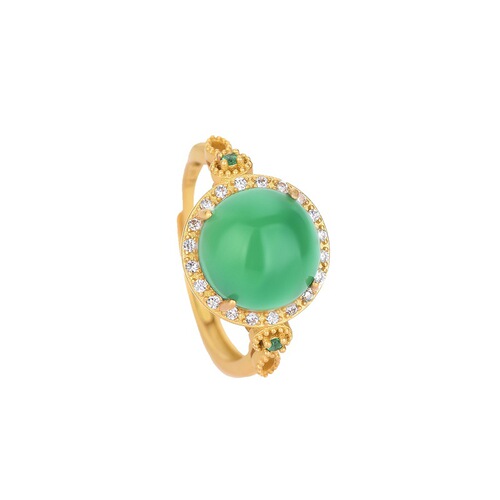 Internet celebrity live broadcast supply of goods Antique design ancient gold women's ring inlaid with emerald chalcedony ring