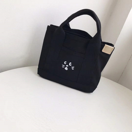 Japanese surprised cat cartoon cute canvas handbag casual versatile hand storage bag student lunch bag