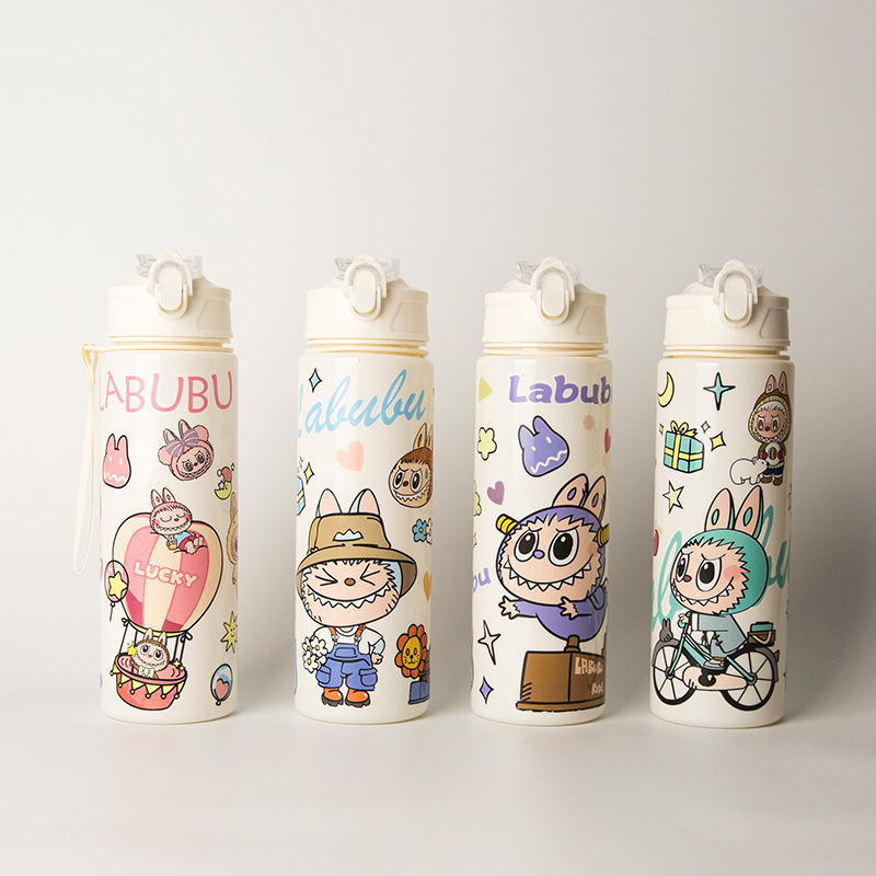 外国貿易クロスボーダー漫画透明大容量スナップオンノズル子供用プラスチックウォーターカップポータブル落下防止ケトルスペースカップ|undefined