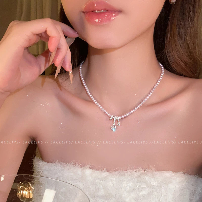 Luxury Sparkling Diamond Pendant Pearl Necklace for Women 2026 New Model High-End Clavicle Chain Niche Design Neck Accessory