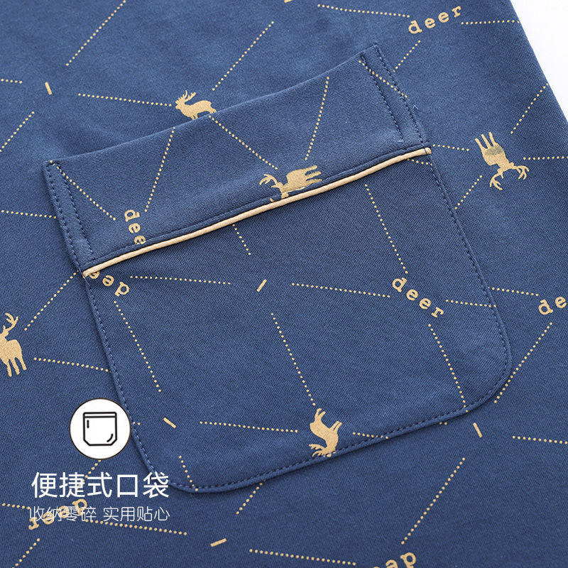 Verano de los hombres 100% pijamas de algodón pantalones delgados de manga corta cardigan conjunto de tres piezas se puede usar fuera de casa desgaste