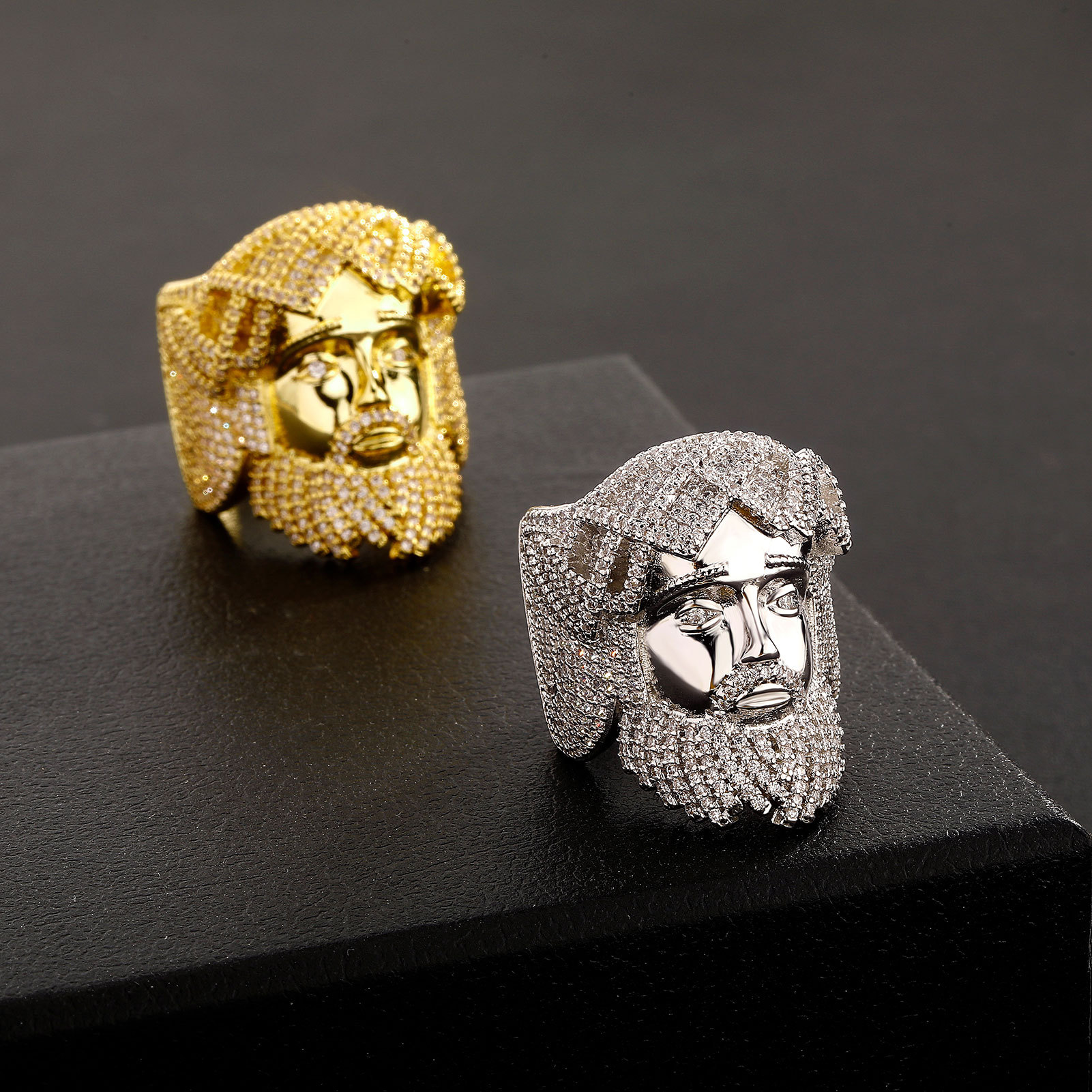 Cross-Border Hip-Hop Amazon Embossed Portrait Ring Copper Inlaid with 5A Grade Zircon Personalized Trendy Men's Ring Wholesale