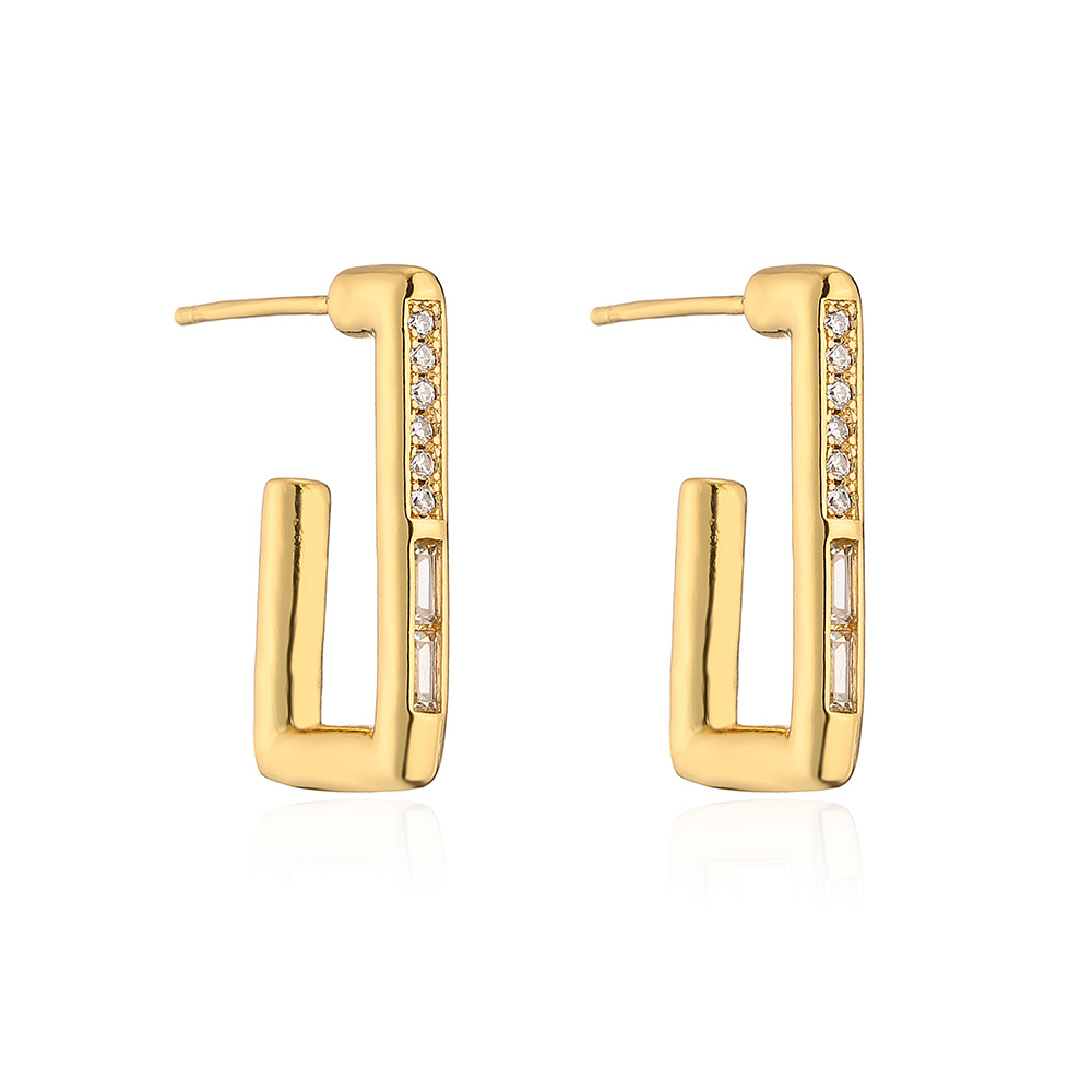 Fashion Geometric Copper Inlay Zircon Ear Studs 1 Pair