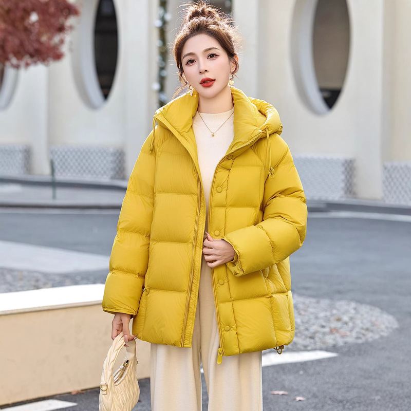Fashionable and Stylish Puff down Jacket for Women, Mid-Length, 2026 Winter New Style, Loose Fit, Hooded, Thickened, White Duck down Coat