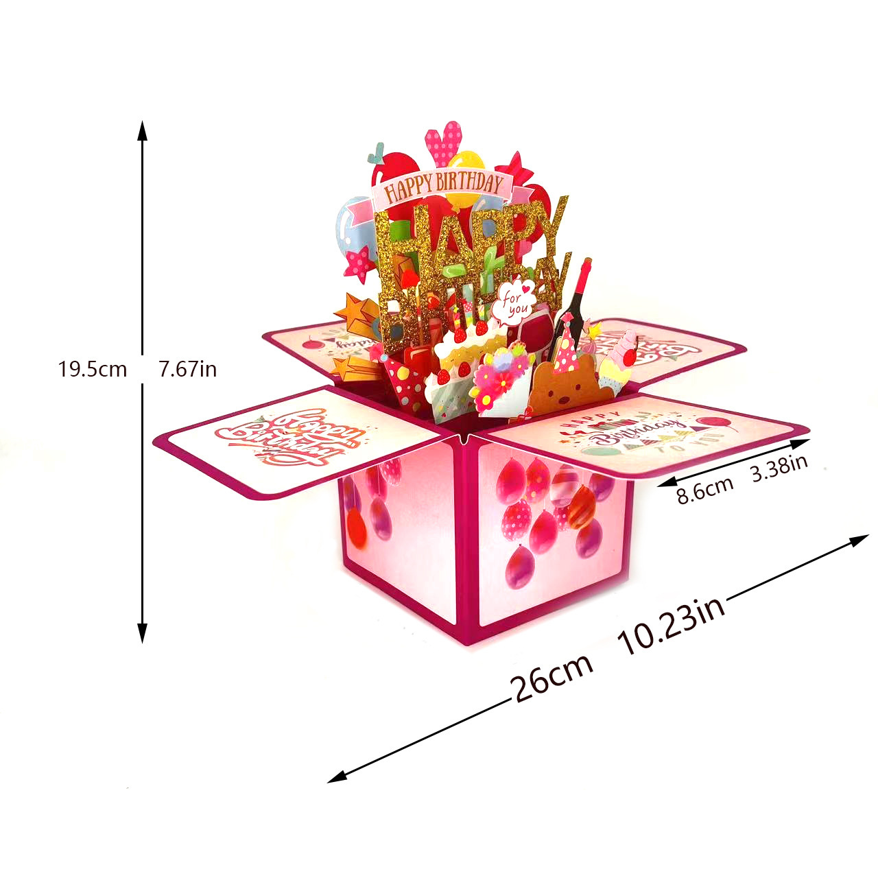 新款HAPPY BIRTHDAY跨境3D生日立體盒創意手工製作附贈留言卡
