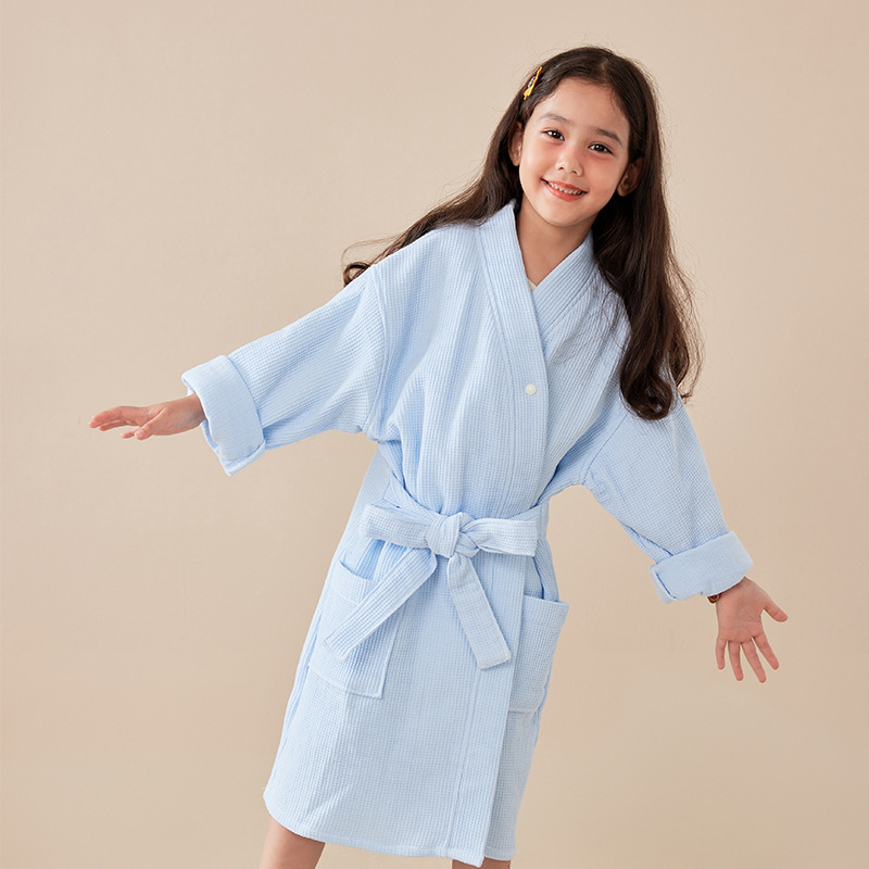 純綿ワッフル子供用バスローブ二層ホテルバスローブ男の子と女の子用オールシーズン吸収性ナイトガウン着物ホーム服|undefined