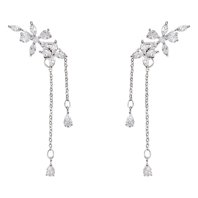 925 aguja de plata borla larga ZIRCON pendientes para mujeres ins moda luz lujo nicho versátil elegante arco pendientes