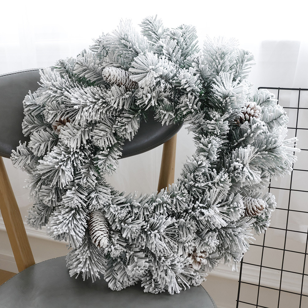 50CM flocado guirnaldas de pino decoración paisaje de nieve PVC / PE imitación puerta de árbol de Navidad colgar guirnaldas árbol de Navidad