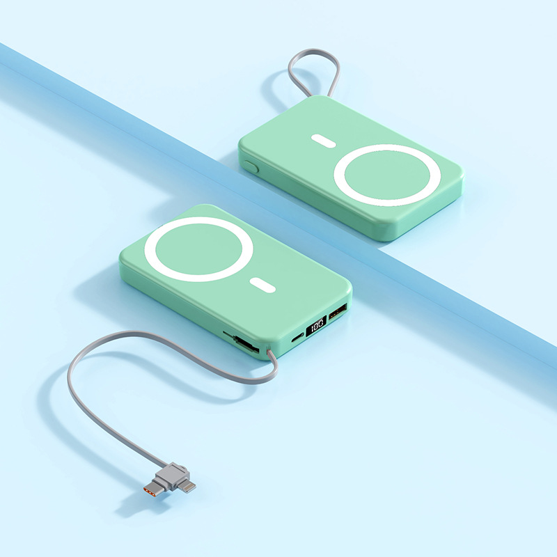 A51 con cable integrado Apple + cabezal de carga tipo C 10000 mA verde claro