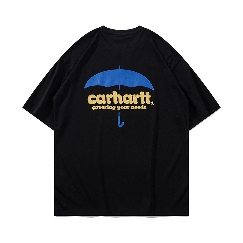 Carhartt Short-Sleeve T-Shirt Top Crew Neck Drop Shoulder Loose Pattern Black White Cross-Border Trend