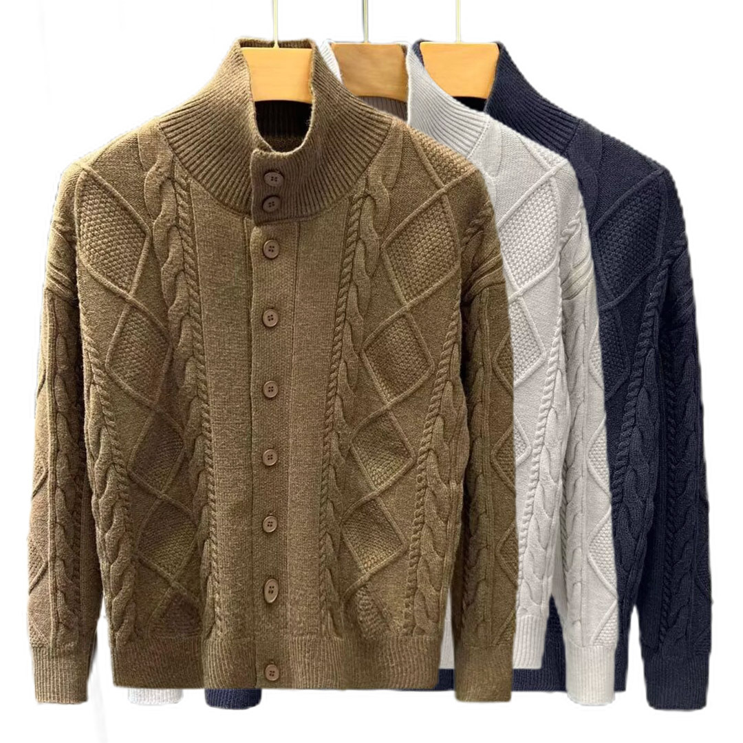 Explosiones transfronterizas de tamaño grande europeo jersey de punto suéter de hombre chaqueta de fijación de ganado chaqueta de invierno fábrica de suéter al por mayor