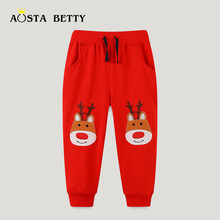 男童针织棉卡通刺绣长裤中小童卡通卫衣裤子欧美风运动裤有口袋
