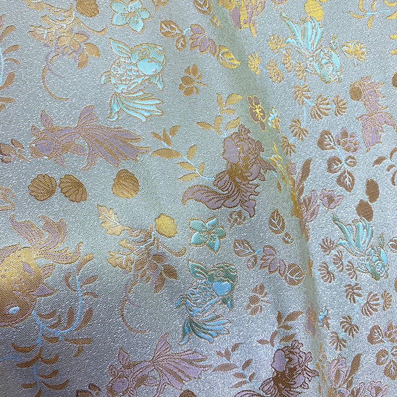 金鱼海藻纹仿宋锦提花面料新中式马甲外套西装衬衫连衣裙包包布料