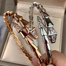 精工版蛇形手镯手环 女高端时尚首饰高级感满钻手镯18k玫瑰金手环