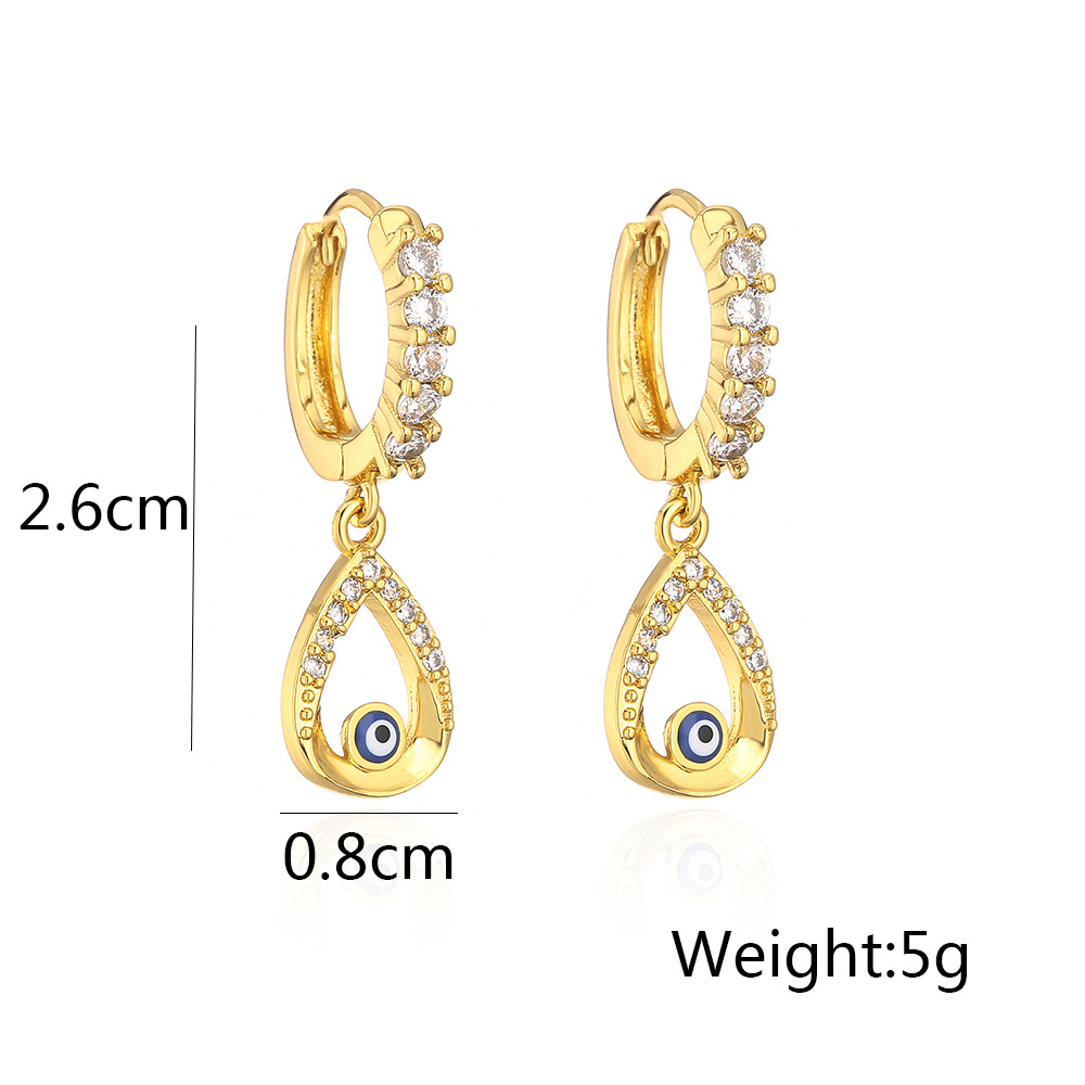 Retro Geometric Devilu0027S Eye Copper Inlay Zircon Drop Earrings 1 Pair