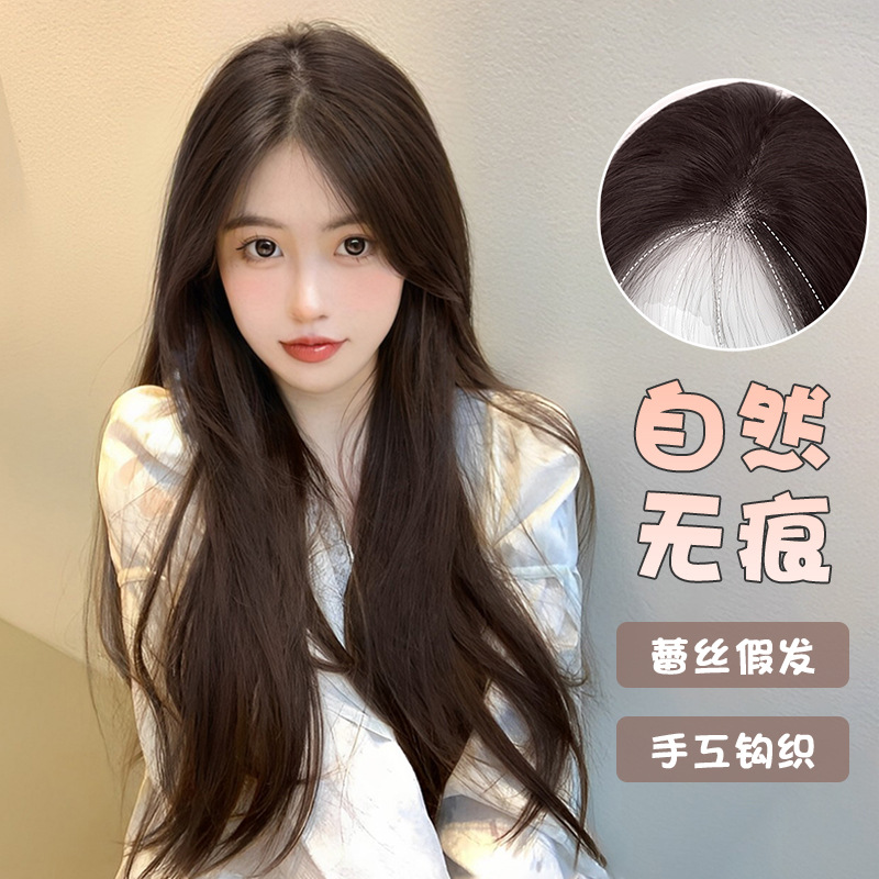 Xingcheng wig full head cover women's front lace long hair natural fluffy summer large wave micro-curled wig cover