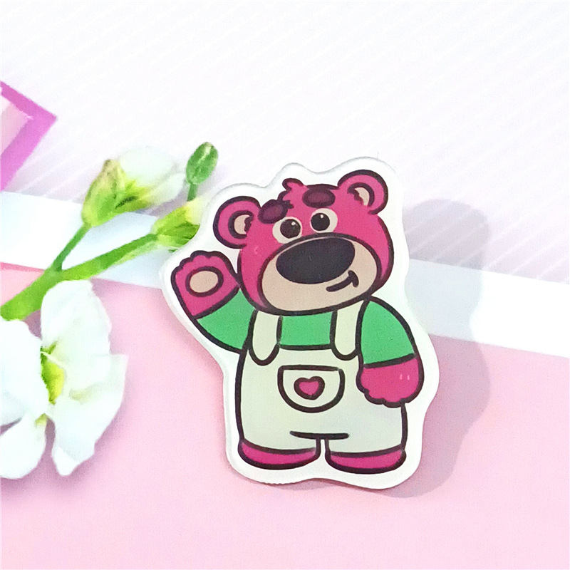 Dibujos animados ins lindo suave lindo fresa oso acrílico broche Estudiante Premio insignia bolsa colgante joyería parche