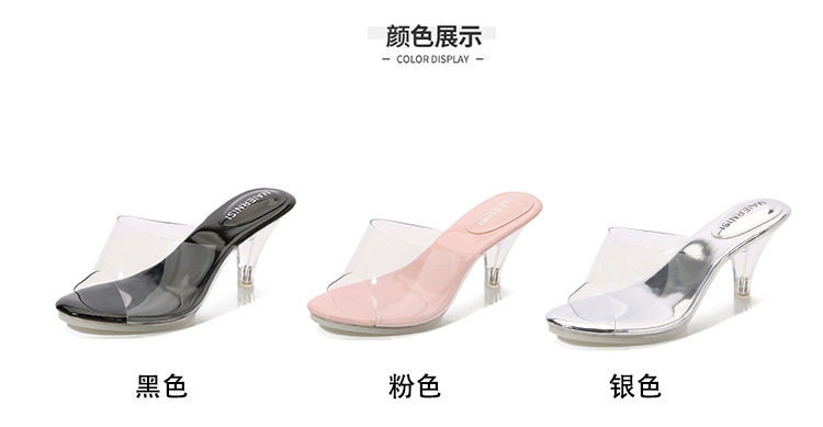 Dép sandal nữ quai ngang đính pha lê gót vuông 3–6 cm — Màu bạc, Màu hồng, Màu trắng, Màu đen chi tiết 7