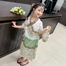 女宝宝2024夏季新款民族风复古刺绣套装女小童傣族两件套表演服潮