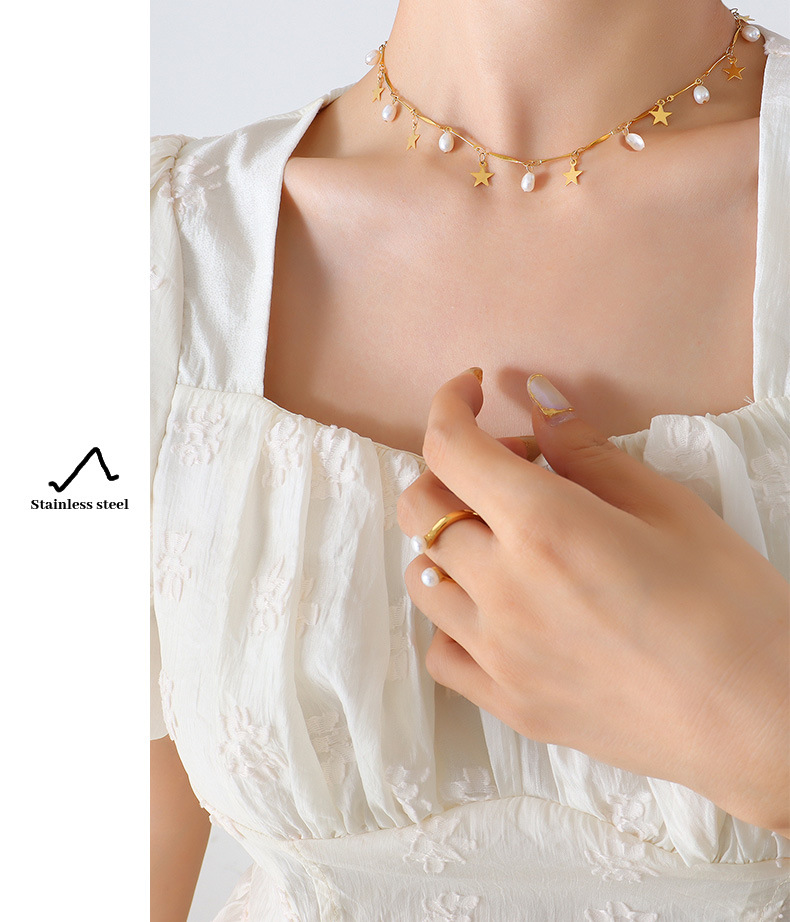 Sweet Star Leaves Shell Artificial Pearl Titanium Steel Necklace Plating Stainless Steel Necklaces
