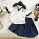 2025 New Summer Girls Contrast Color V-neck T-shirt suit Short-sleeved Children's Western Style All-match White Culottes Two-piece Set