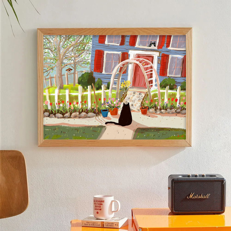 Cats in Spring Cute Small Fresh Decorative Hanging Paintings Bedroom Wall Stickers Poster Frame Replacement Core