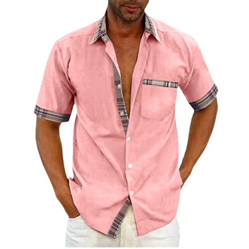 Men's Spring Casual Shirt, Iron-Free Open Collar Short Sleeve Fashion Urban Collar Men's Shirt