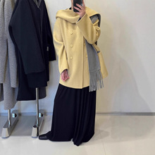 2025秋冬流苏围巾大帽子中长款撞色双面呢羊毛大衣女外套