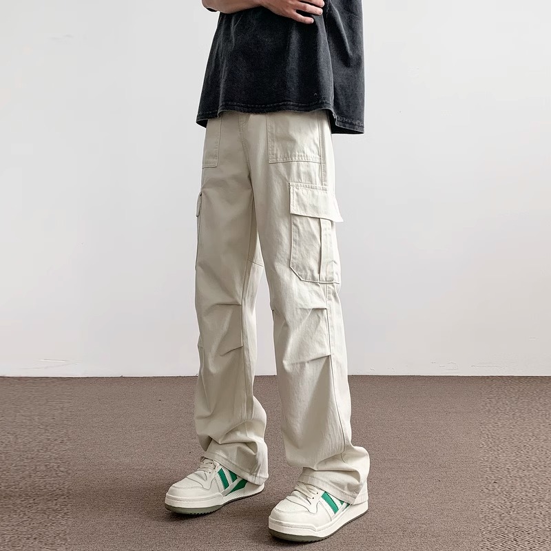Men's Trendy American-Style Parachute Cargo Pants Summer Casual Stylish Outdoor Functional Loose Straight Multi-Pocket
