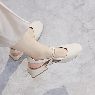 Baotou Sandals Women's Summer Medium Heel 2024 New Korean Style Easiest for Match Student Fairy Style Retro Thick Heel Strap Shoes