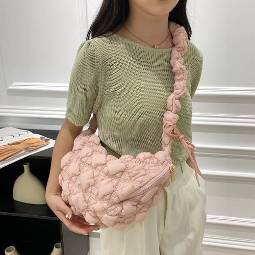 Niche bubble women's bag, versatile shoulder armpit bag, Korean style down jacket bag, casual crossbody bag, pleated cloud bag