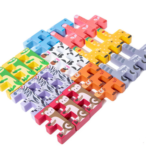 Children's creative animal building blocks baby early education wooden puzzle Jenga balance Jenga high stacking toys cross-border