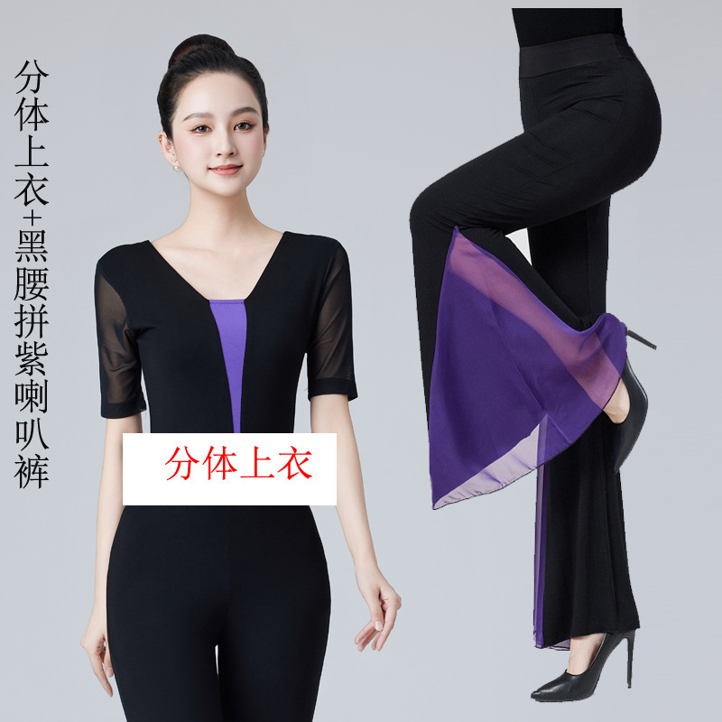 紫の濃いv色のガーゼの袖の形の服のダンスの服のショーのモデルのバレエの練習の功の育成訓練のマナーのモーダル|undefined