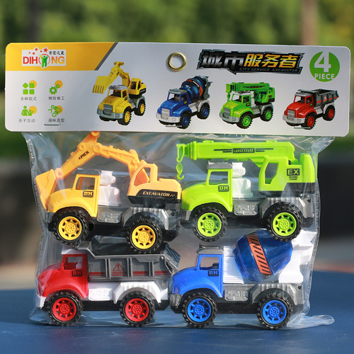 Children's excavator toy car model pull-back engineering vehicle set fleet toy simulation forklift model street stall