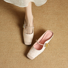 新中式國風系列！2024新款時尚方頭手工刺繡涼單鞋包頭穆勒拖鞋