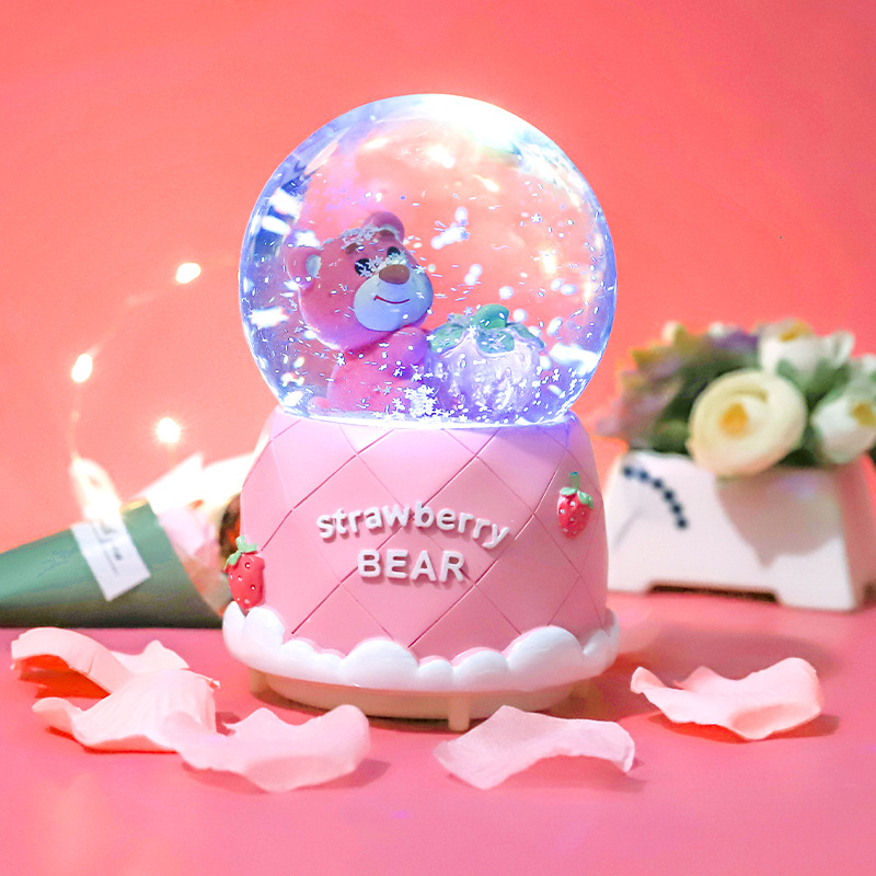 Fantasía bola de cristal dibujos animados fresa oso caja de música luminosa juguete de los niños niñas Regalo de Cumpleaños de vacaciones