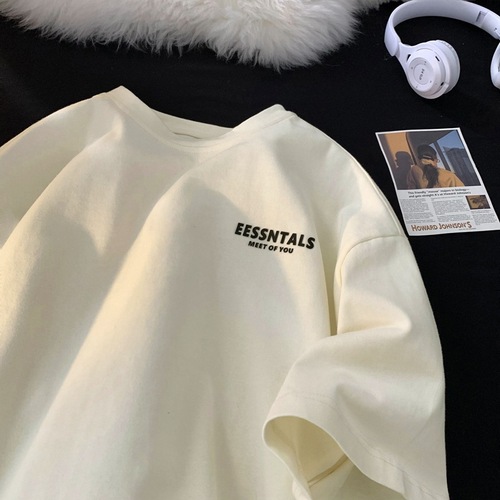 Men's Summer Heavyweight Pure Cotton Short Sleeve T-Shirt, Simple Trendy Versatile Casual Loose Printed Half-Sleeve T-Shirt