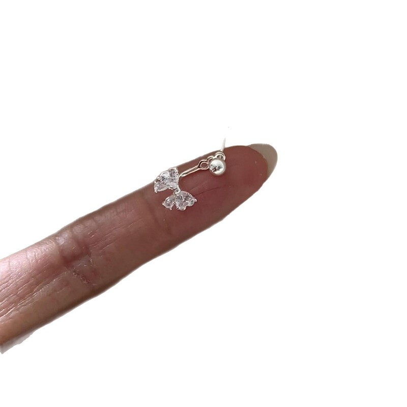 镀银针耳后耳环锆石蝴蝶结挂式耳钉女精致简约甜美百搭高级感耳饰|undefined