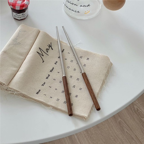 Korean retro ins style wooden handle chopsticks knife fork spoon tableware set household rice spoon coffee spoon