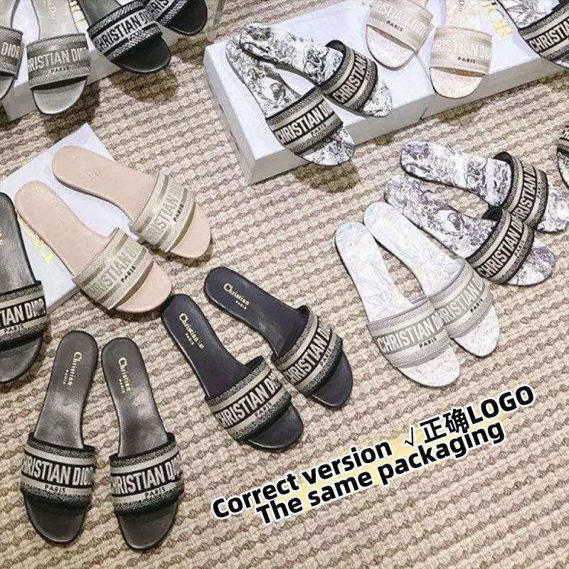 Cross-border foreign trade~D brand letter embroidered slippers with a high-end design, suitable for vacation, summer, flat-soled, fashionable and casual slip-on sandals Cross-border foreign trade~D brand letter embroidered slippers with a high-end design, suitable for vacation, summer, flat-soled, fashionable and casual slip-on sandals