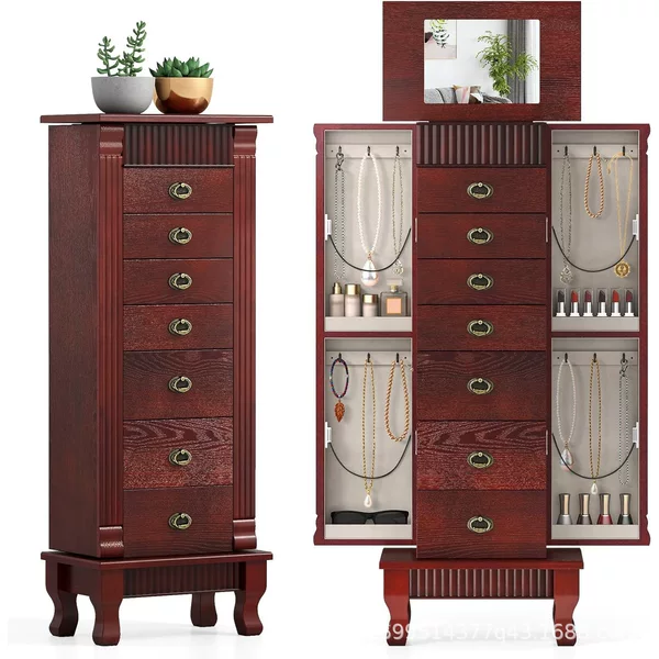 American-Style Solid Wood Jewelry Box, Simple Modern Jewelry Storage Cabinet, Living Room Storage Wardrobe, Home Bedroom Wooden Cabinet