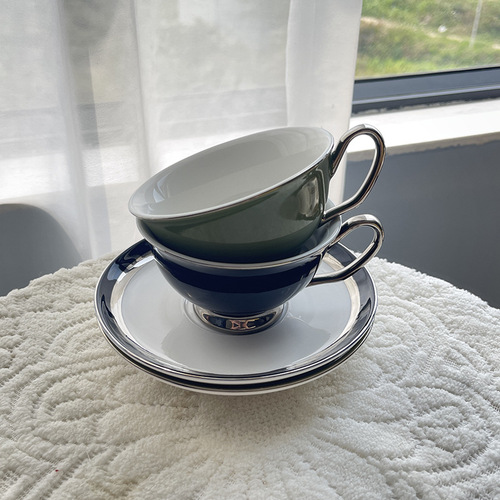 轻奢精致中古咖啡杯高颜值陶瓷杯碟套装英式杯子女士精致下午茶杯