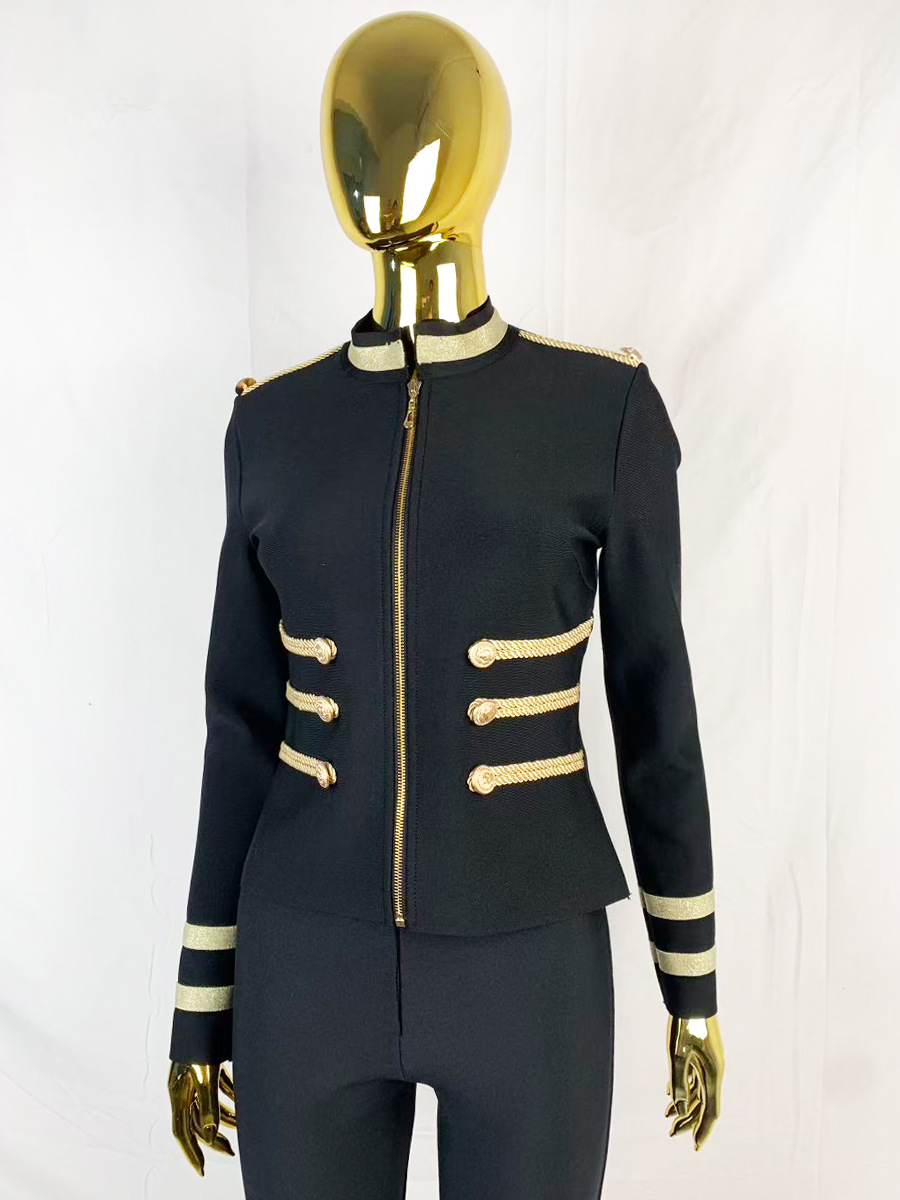 Saco Blazer Ajustado de Punto de Poliéster y Elastano con Cremallera para Fiestas